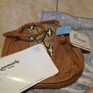 Brown Leather Bag with Snake Print